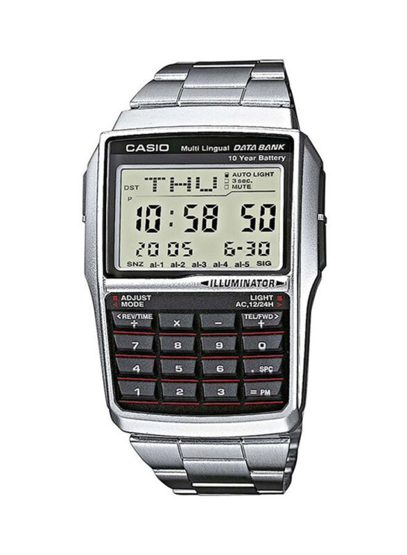 

Casio General Data Bank Digital Watch for Men with Stainless Steel Band, Water Resistant, DBC-32D-1ADF, Silver-Grey