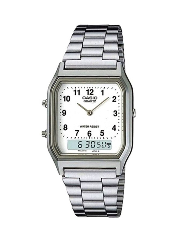 

Casio Analog + Digital Watch for Men with Stainless Steel Band, Water Resistant, AQ-230A-7BMQ (CN), Silver-White/Grey