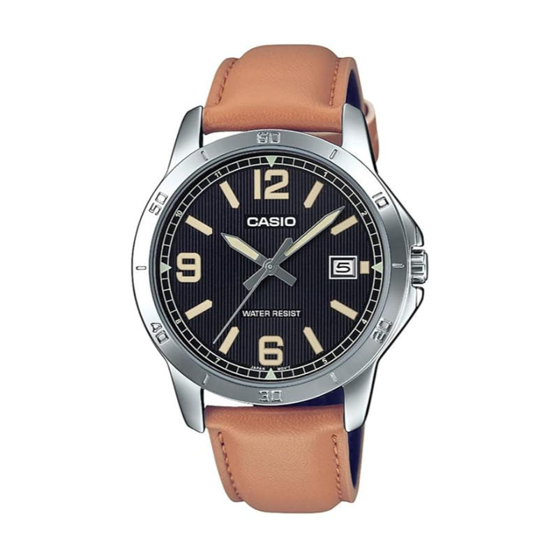 

Casio Enticer Series Analog Watch for Men with Leather Band, Water Resistant, MTP-V004L-1B2UDF, Brown-Black