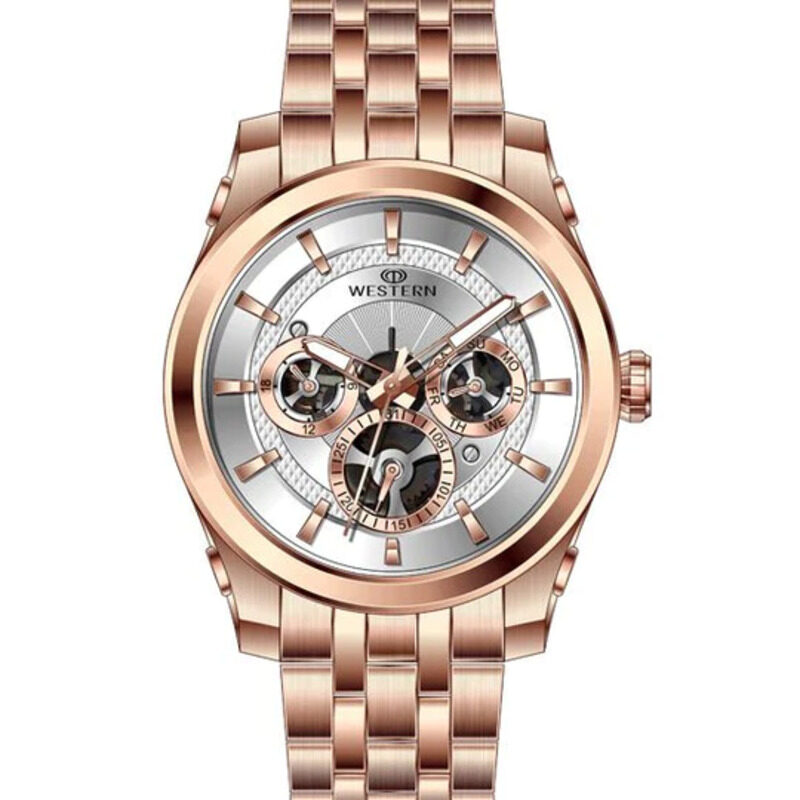 

Western Analog Watch for Men with Stainless Steel Band, Water Resistant and Chronograph, W1829GPP010F, Rose Gold-Silver