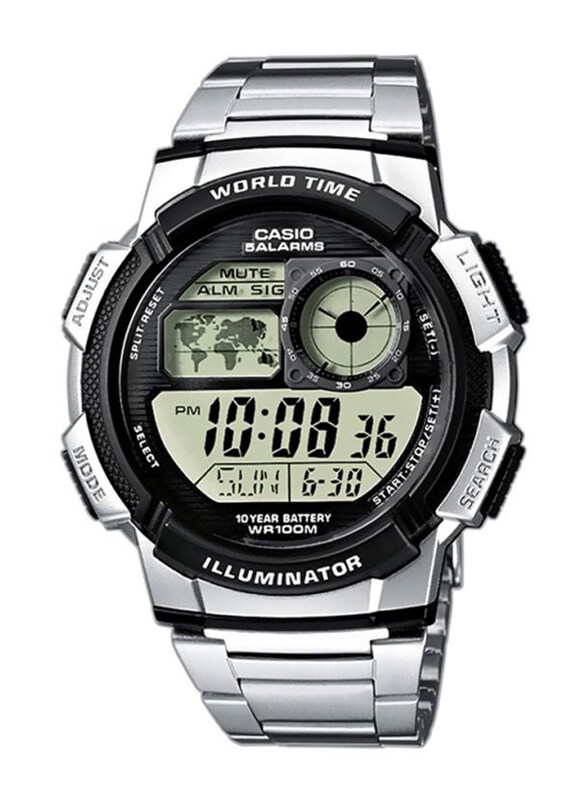 

Casio Youth Digital Wrist Watch for Men with Stainless Steel Band, Water Resistant, AE-1000WD-1AVEF, Silver-Grey