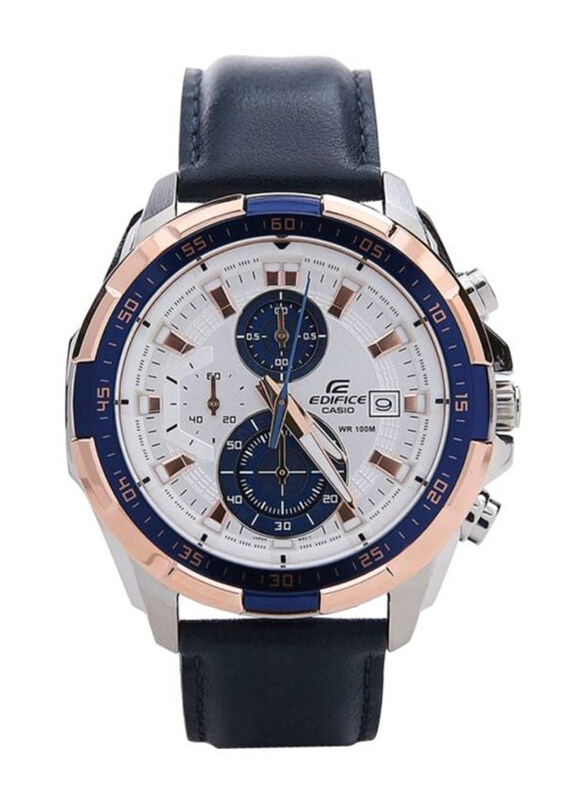 

Casio Analog Watch for Men with Leather Band, Water Resistant and Chronograph, EFR-539L-7CVUDF, Blue-White