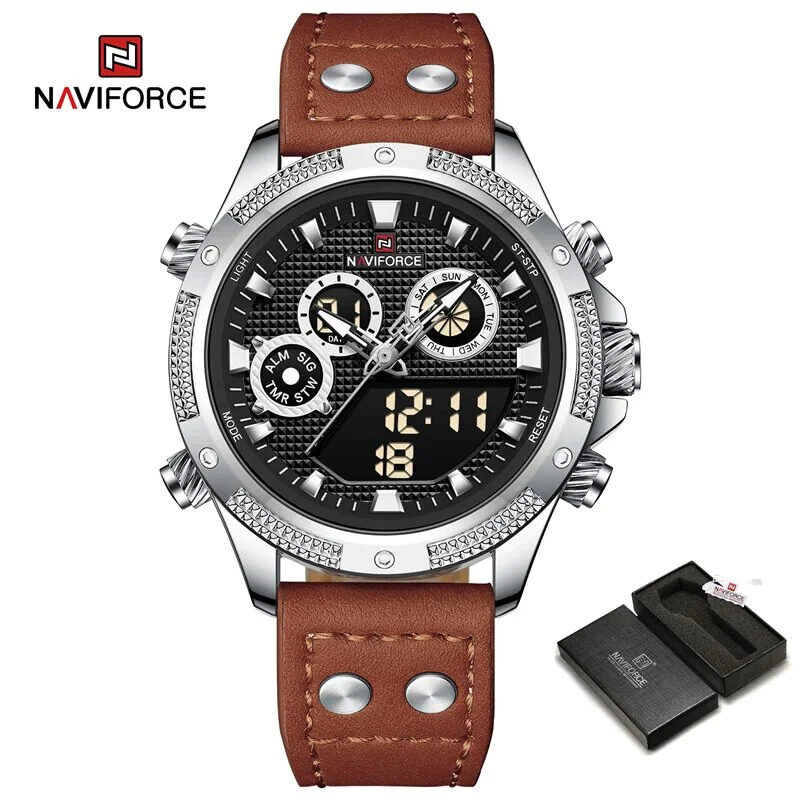 

Naviforce Analog/Digital Watch for Men with Leather Genuine Band, Water Resistant and Chronograph, 9224, Beige-Black