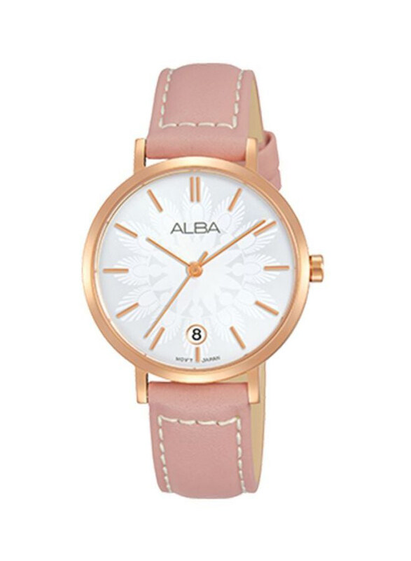 

Alba Analog Watch for Women with Leather Band, Water Resistant, AG8J12X1, Pink-Silver