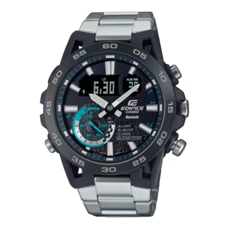 

Casio Edifice Analog/Digital Watch for Men with Stainless Steel Band, Water Resistant and Chronograph, ECB-40DB-1A, Silver-Black