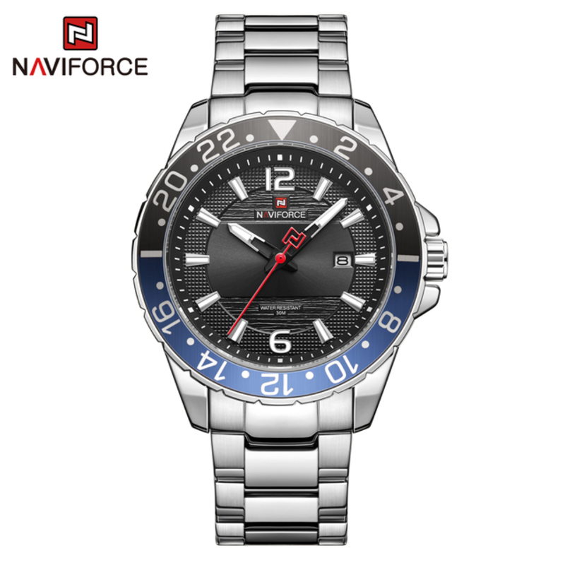 Naviforce Analog Watch for Men with Stainless Steel Band, Water Resistant, 9192, Silver-Black