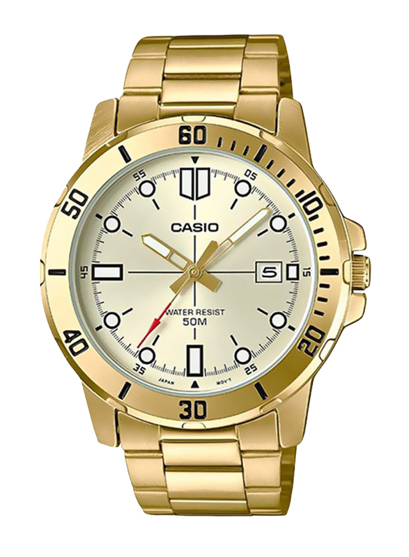 Casio Analog Watch for Men with Stainless Steel Band, Water Resistant, MTP-VD01G-9EVUDF, Gold