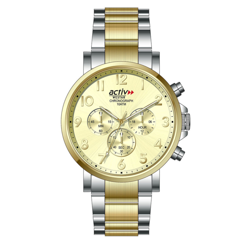 

Westar Analog Watch for Men with Stainless Steel Band, Water Resistant and Chronograph, 90270CBN102, Silver/gold-Gold