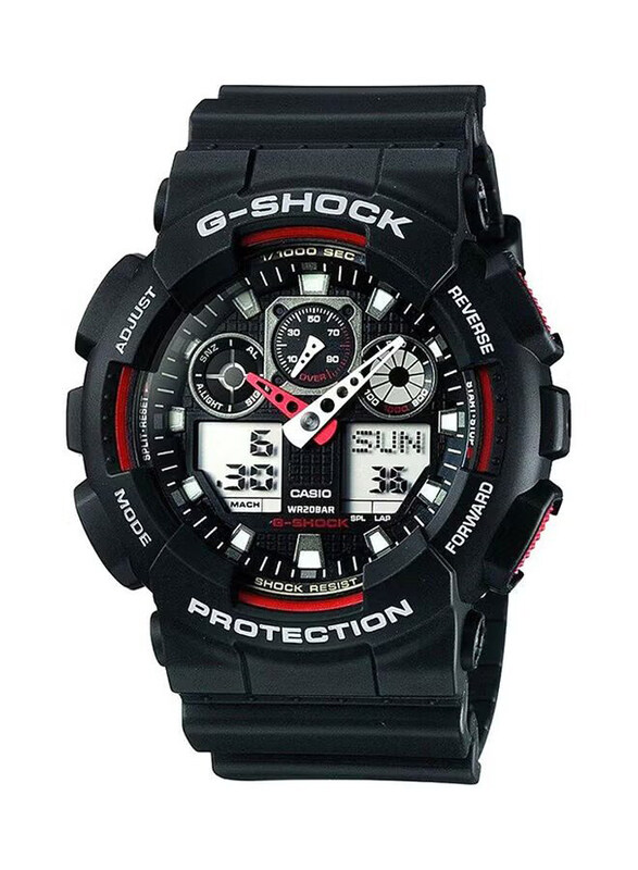 

Casio G-Shock Analog + Digital Quartz Watch for Men with Resin Band, Water Resistant, GA-100-1A4, Black-Black/Grey/Red