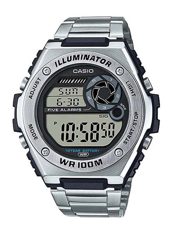 

Casio Youth Illuminator Digital Watch for Men with Stainless Steel Band, Water Resistant, MWD-100HD-1AVDF, Silver-Grey