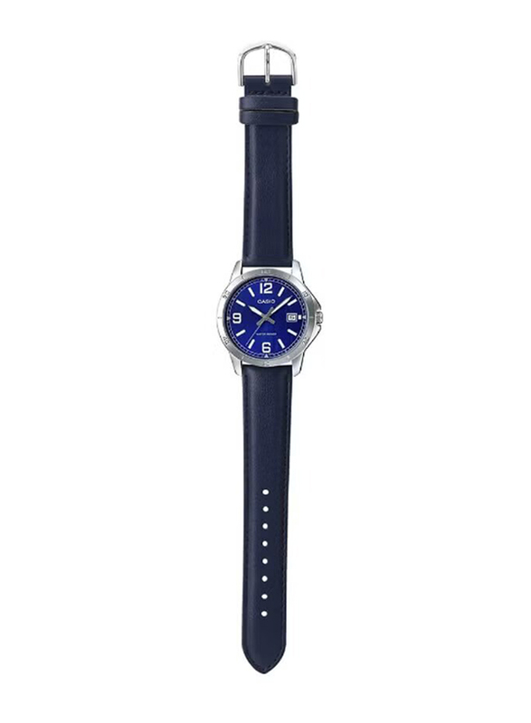 Casio Analog Watch for Men with Leather Band, Water Resistant, MTP-V004L-2BUDF, Blue