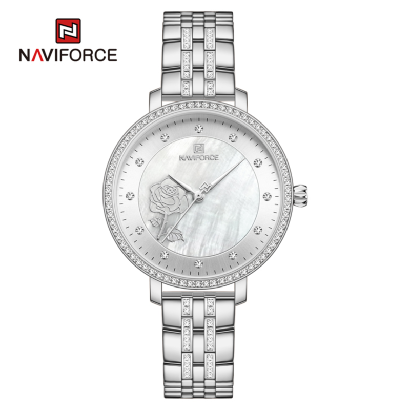 

Naviforce Analog Watch for Women with Stainless Steel Band, Water Resistant, NF5017, Silver-Silver