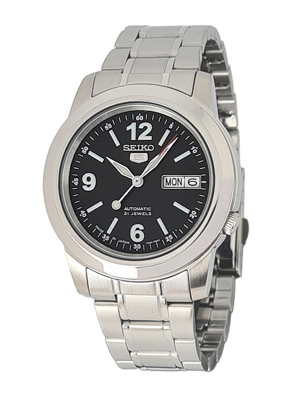 Seiko Analog Watch for Men with Stainless Steel Band, Water Resistant, SNKE63J, Silver-Black