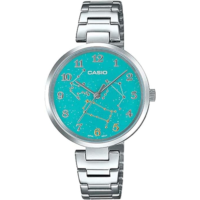 

Casio Analog Watch for Women with Stainless Steel Band, Water Resistant, LTP-E07D-3ADR, Silver-Blue