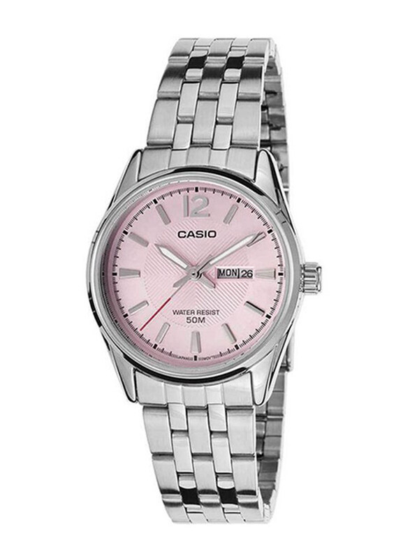 

Casio Analog Watch for Women with Stainless Steel Band, Water Resistant, LTP-1335D-5AVDF, Silver-Pink