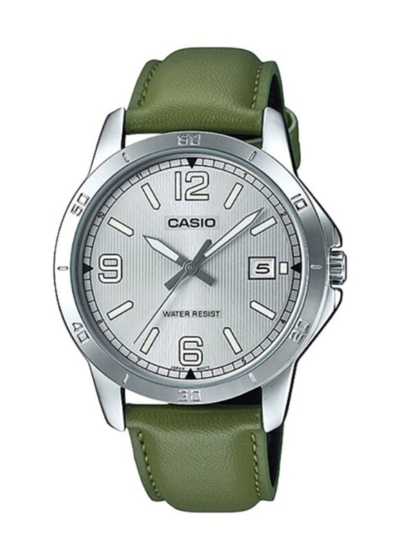 

Casio Analog Watch for Men with Leather Band, Water Resistant, MTP-V004L-3BUDF, Green-Silver