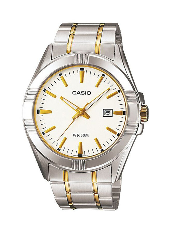 

Casio Analog Watch for Men with Stainless Steel Band, Water Resistant, MTP-1308SG-7AVDF, Silver/Gold-White