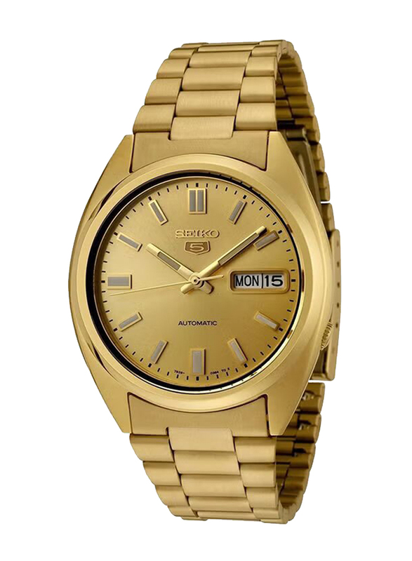 Seiko Analog Watch for Men with Stainless Steel Band & Date Display, Water Resistant, SNXS80, Gold