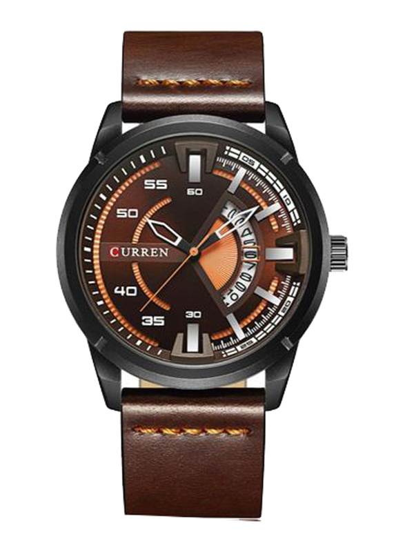 

Curren Analog Watch for Men with Leather Band, Water Resistant, 8298, Brown-Brown