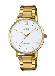 Casio Analog Watch for Women with Stainless Steel Band, Water Resistant, LTP-VT01G-7BUDF, Gold-White