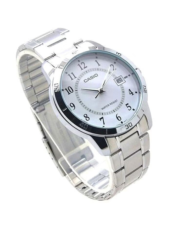 Casio Enticer Analog Watch for Men with Stainless Steel Band, Water Resistant, MTP-V004D-7BUDF, Silver-White