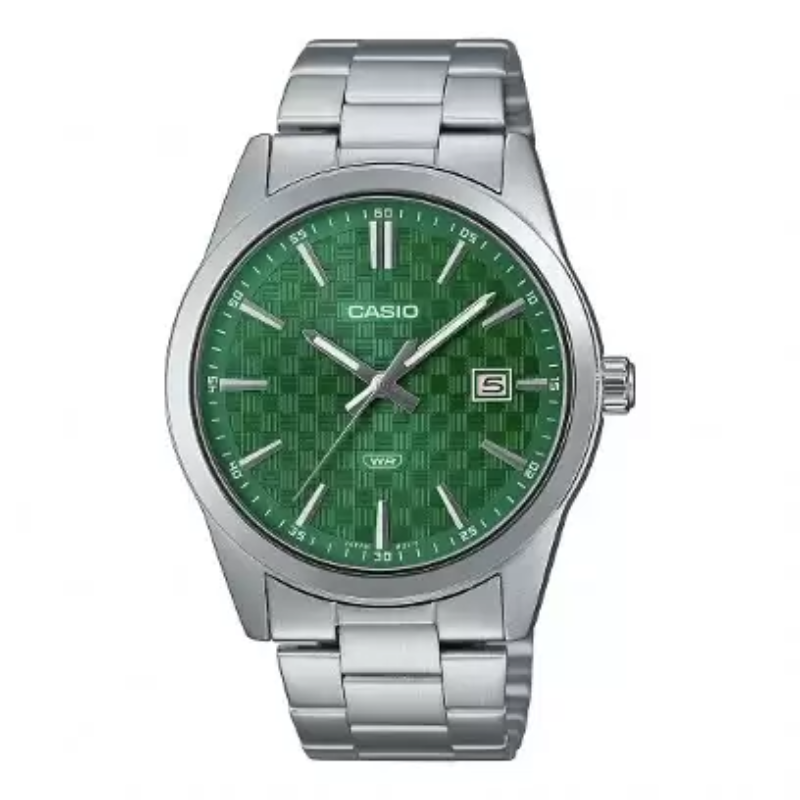 

Casio Standard Analog Watch for Men with Stainless Steel Band, Water Resistant, MTP-VD03D-3A1UDF, Silver-Green