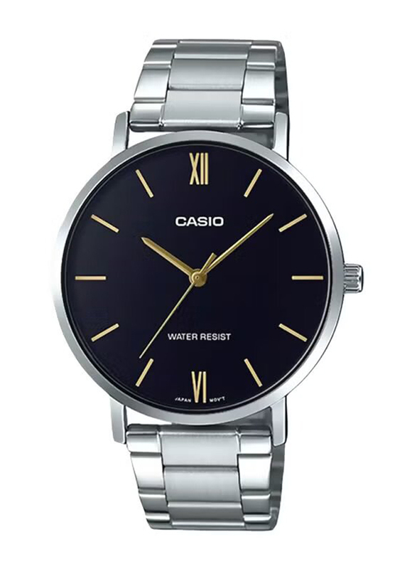 Casio Analog Watch for Men with Stainless Steel Band, Water Resistant, MTP-VT01D-1B, Silver-Black