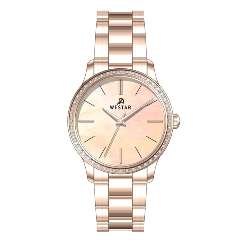 

Westar Analog Watch for Women with Stainless Steel Band, Water Resistant, 00136PPN619, Gold-Pink