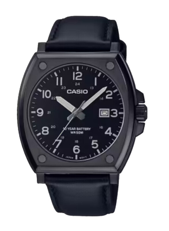 

Casio Enticer Men Analog Watch for Men with Leather Band, Water Resistant, MTP-E715L-1AVDF, Black-Black