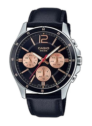 Casio Enticer Analog Wrist Watch for Men with Leather Band, Water Resistant and Chronograph, Mtp-1374L-1A2Vdf, Black