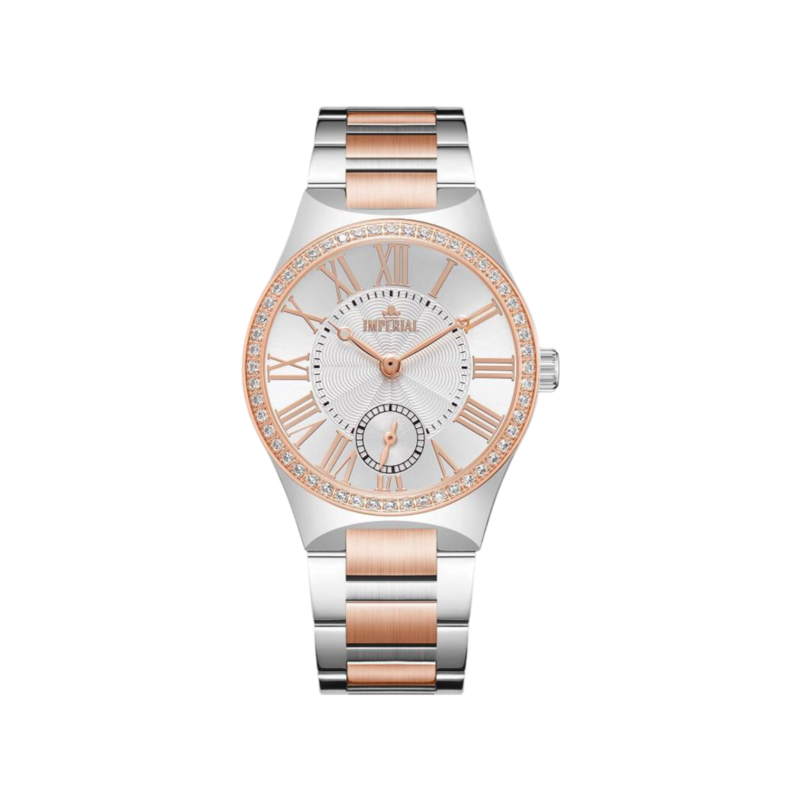 Imperial Analog Watch for Women with Stainless Steel Band, Water Resistant, GZ8667L, Silver/rose Gold-White