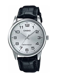 Casio Analog Watch for Men with Leather Band, Water Resistant, MTP-V001L-7B, Black-Silver