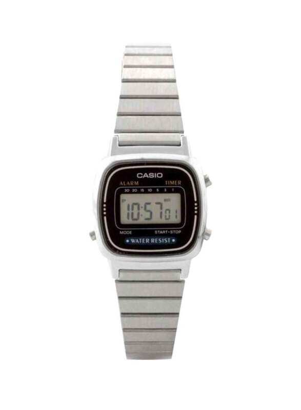 

Casio Vintage Digital Watch for Women with Stainless Steel Band, Water Resistant, LA670WA-1DF, Silver-Black/Grey