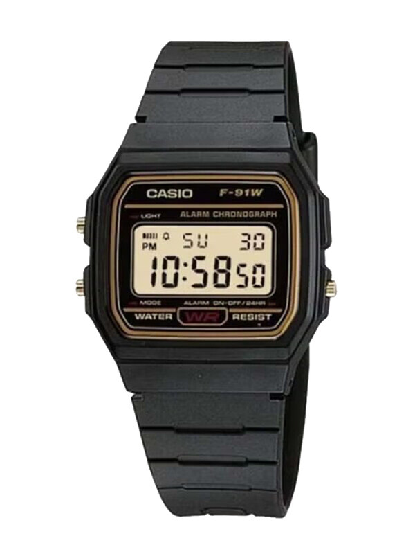 

Casio Vintage Series Digital Quartz Watch for Men with Resin Band, Water Resistant, F-91WG-9QDF, Black