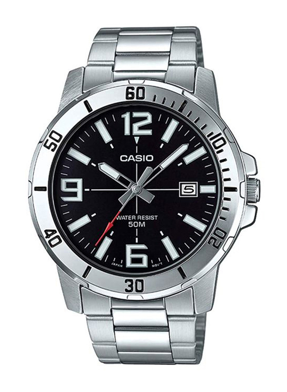 

Casio Analog Watch for Men with Stainless Steel Band, Water Resistant, MTP-VD01D-1BVUDF, Silver-Black