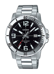 Casio Analog Watch for Men with Stainless Steel Band, Water Resistant, MTP-VD01D-1BVUDF, Silver-Black