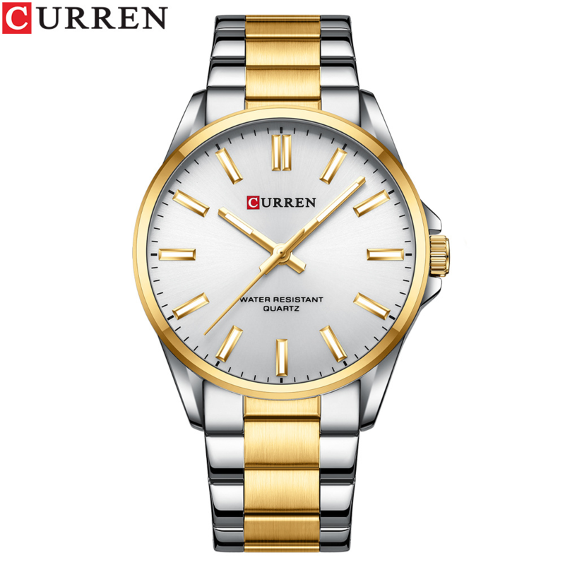 

Curren Analog Watch for Women with Stainless Steel Band, Water Resistant, 9090, Silver/gold-White
