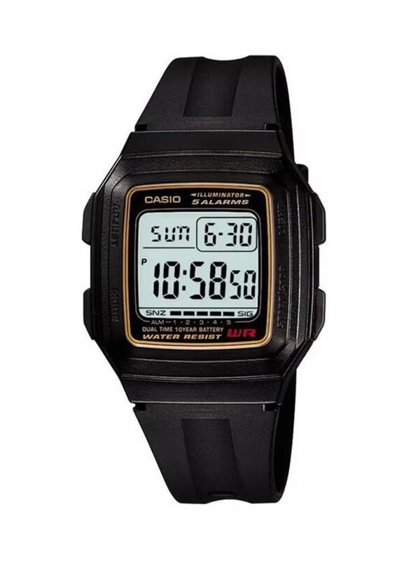 

Casio Digital Watch for Men with Resin Band, Water Resistant, F-201WA-9ASDF, Black-Grey