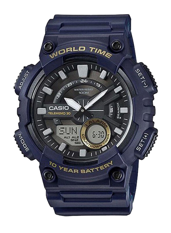 

Casio Analog + Digital Watch for Men with Resin Band, Water Resistant, AEQ-110W-2A, Blue-Black