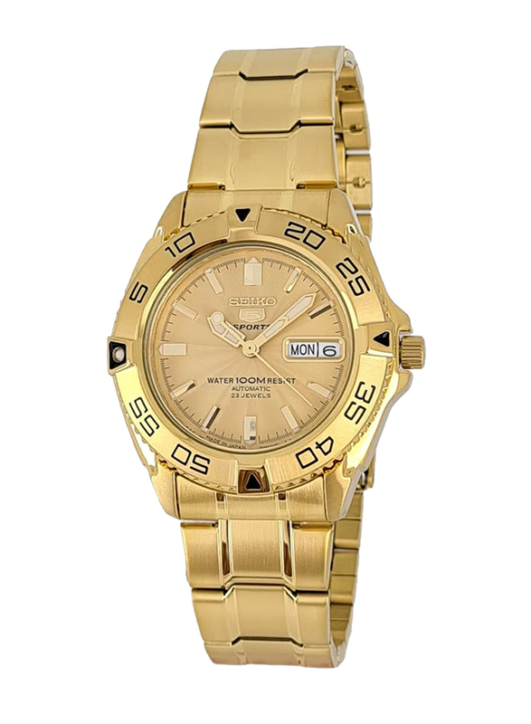 Seiko Analog Watch for Men with Stainless Steel Band, Water Resistant, SNZB26J, Gold