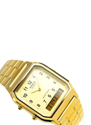 Casio Analog + Digital Watch for Men with Stainless Steel Band, Water Resistant, AQ-230GA-9BMQ, Gold-Gold/Grey