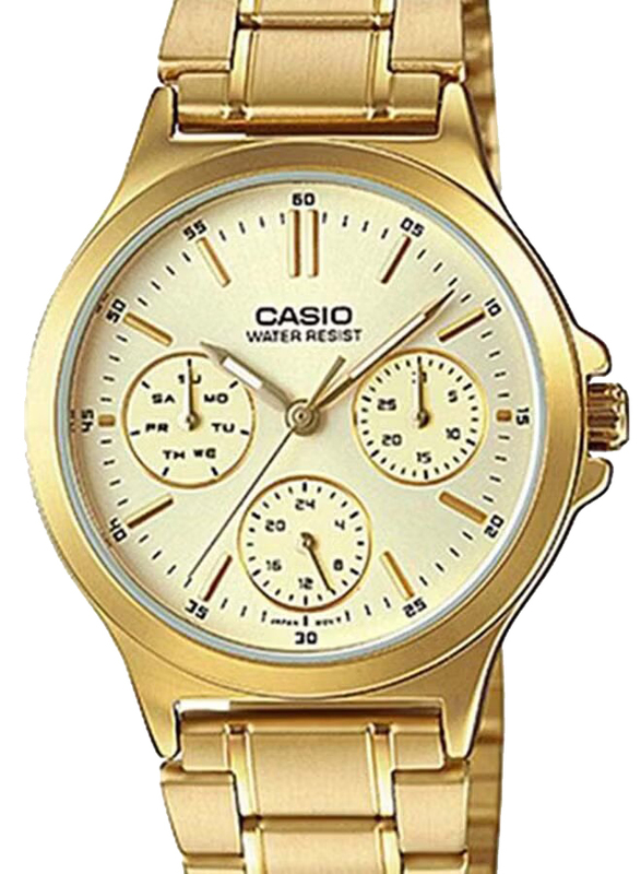 Casio Analog Watch for Women with Stainless Steel Band, Water Resistant and Chronograph, LTP-V300G-9A, Gold-Yellow