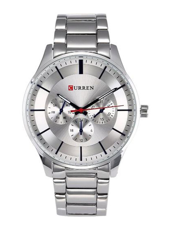 

Curren Analog Watch for Men with Stainless Steel Band, Water Resistant and Chronograph, 8282, Silver-Silver