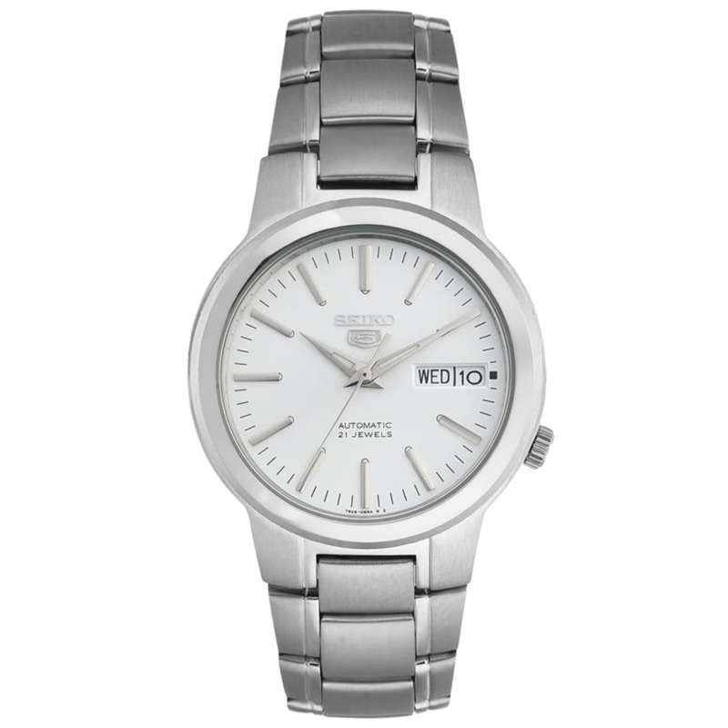 

Seiko 5 Automatic Analog Watch for Men with Stainless Steel Band, Water Resistant, SNKA01K1, Silver-White