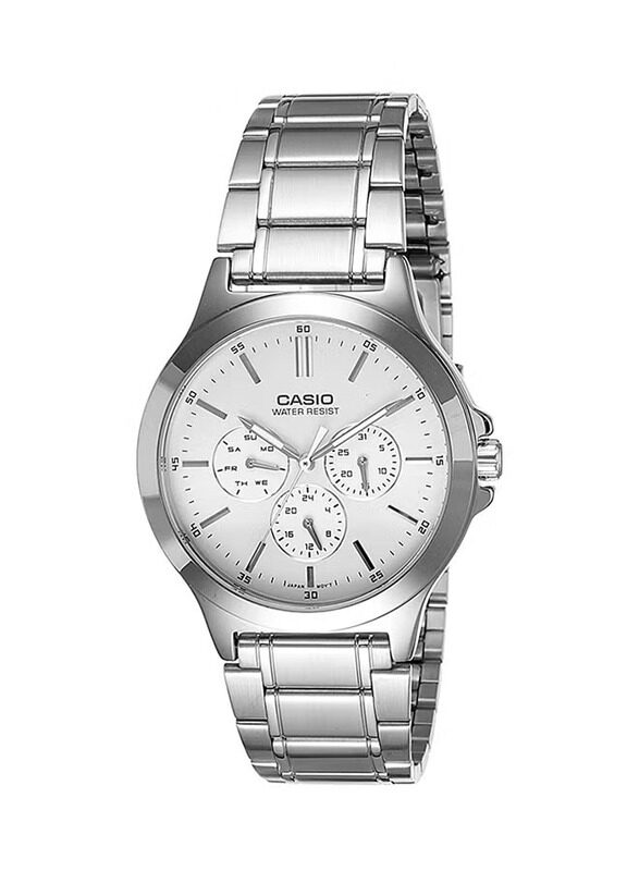 

Casio Enticer Analog Watch for Men with Stainless Steel Band, Water Resistant and Chronograph, Mtp-V300d-7Audf, Silver-White