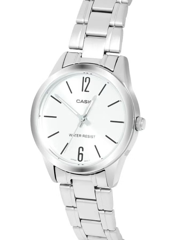 Casio Dress Analog Watch for Women with Stainless Steel Band, Water Resistant, LTP-V005D-7BUDF, Silver-White