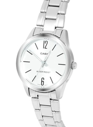 Casio Dress Analog Watch for Women with Stainless Steel Band, Water Resistant, LTP-V005D-7BUDF, Silver-White