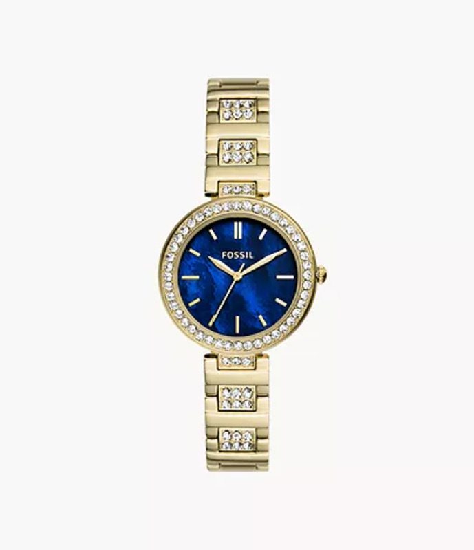 Fossil Karli Analog Watch for Women with Stainless Steel Band, Water Resistant, BQ3924, Gold-Blue