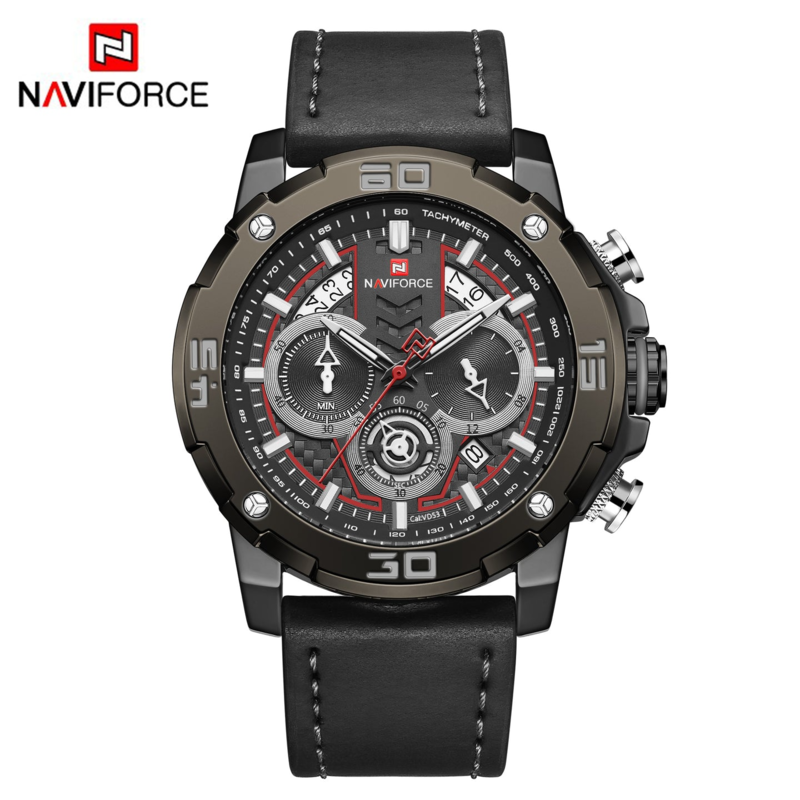 

Navi Force Analog Watch for Men with Stainless Steel Band, Water Resistant and Chronograph, 9175, Black-Black