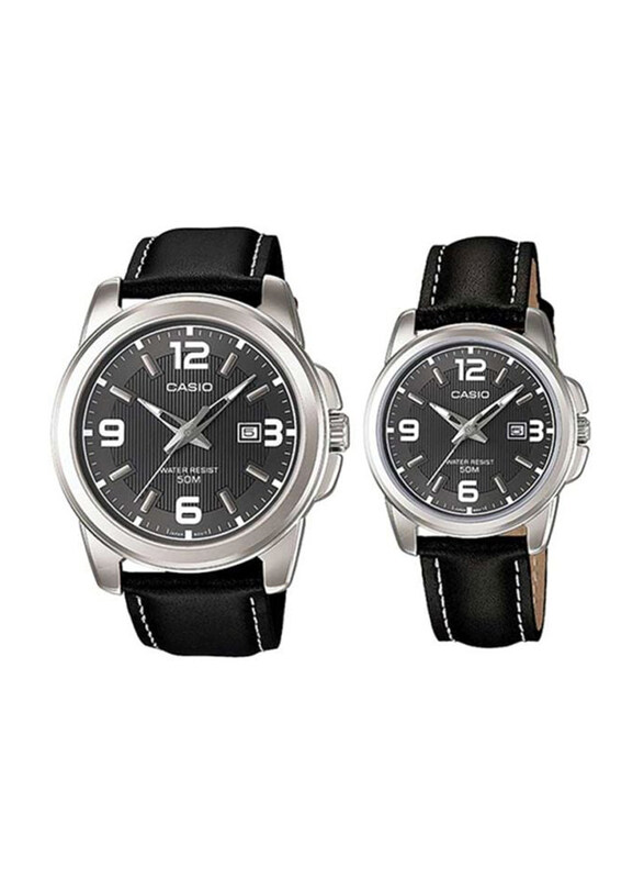 

Casio Analog Couple Unisex Watch with Leather Band, Water Resistant, 2 Pieces, MTP/LTP-1314L-8A, Black